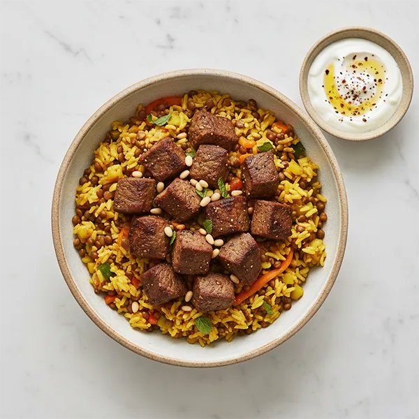 Lebanese Spiced Beef Bowl with Lentil Vegetable Mix